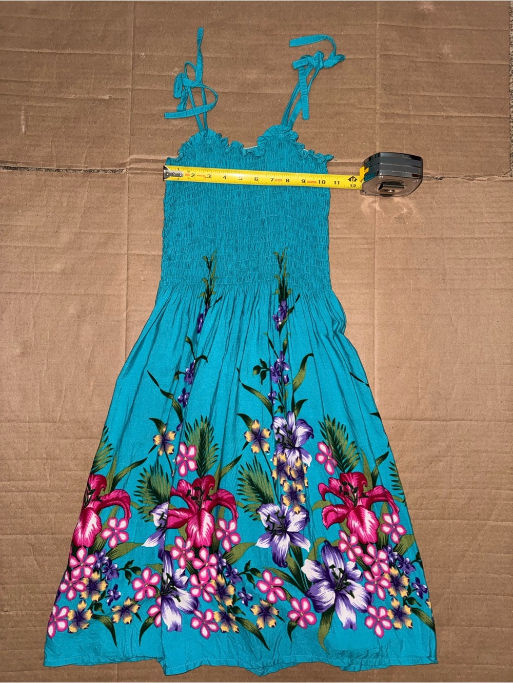 Hawaiian Floral Smocked Midi Sundress Size Small - Picture 4 of 6